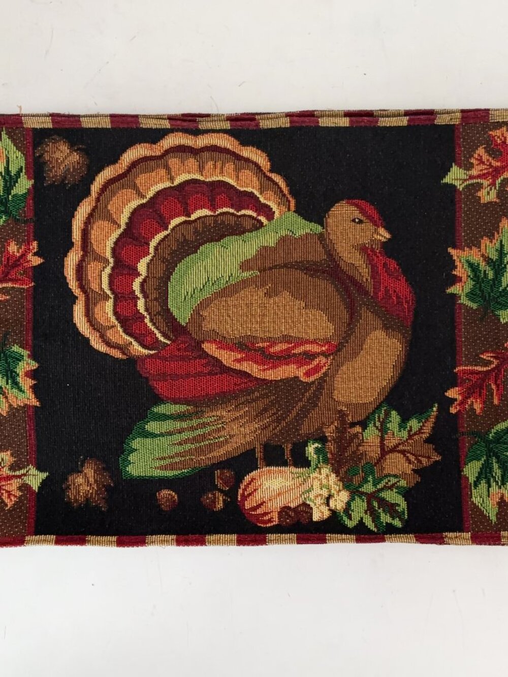 VTG Tapestry Thanksgiving Turkey Fall Placemats Set of 4 Autumn Leaves
